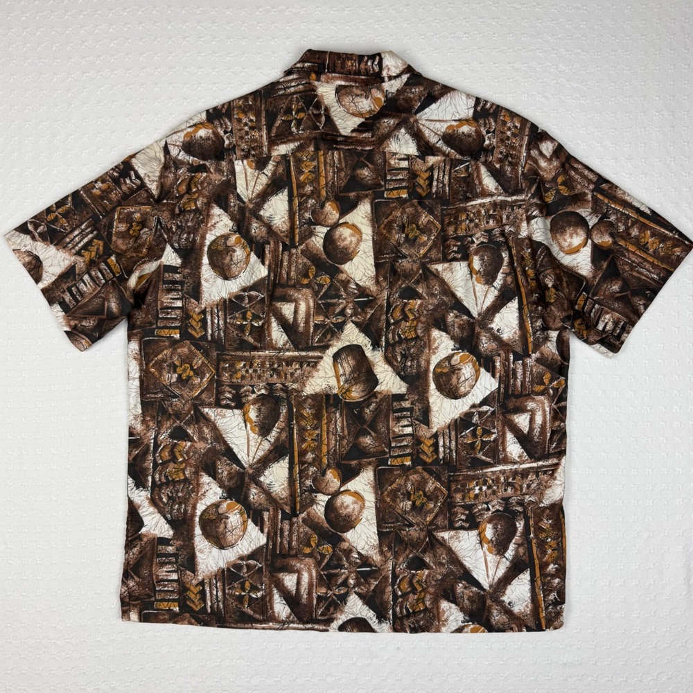 Vintage Malihini Hawaii Aloha Shirt Abstract Polynesian Tribal Brown 60s 70s - Picture 3 of 9